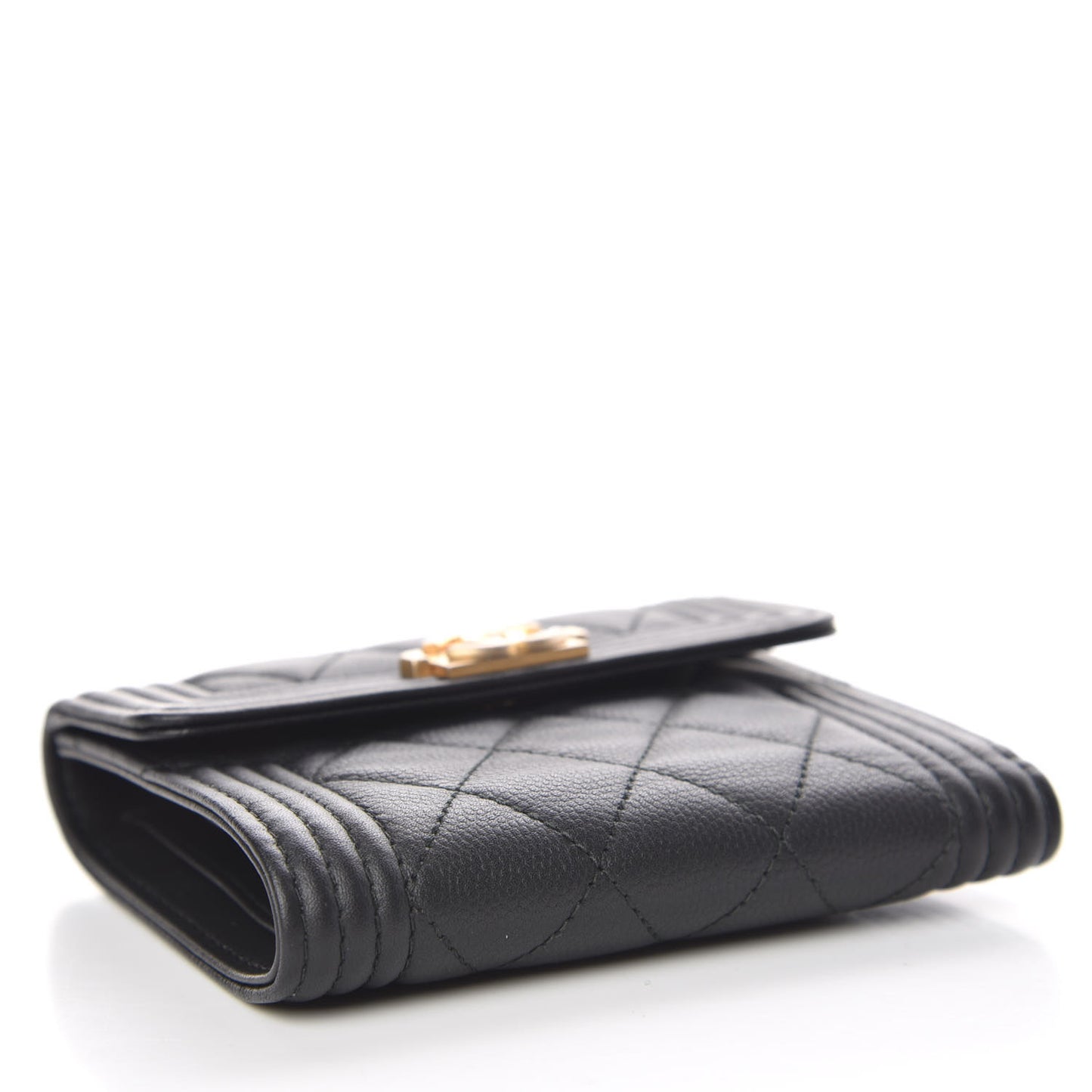 Caviar Quilted Compact Boy Wallet Black