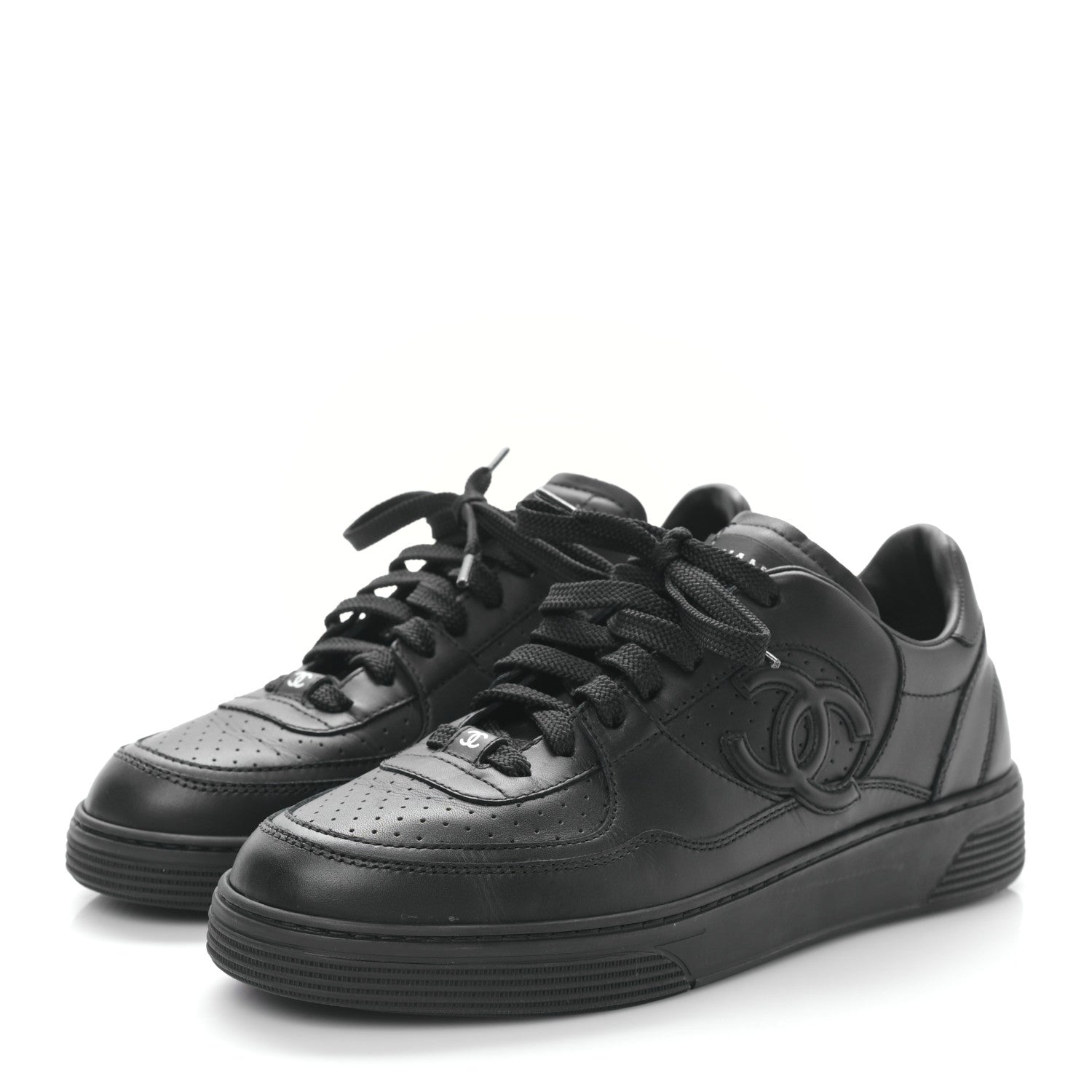 Chanel Calfskin CC Womens Sneakers 38.5 Black 3 of 8