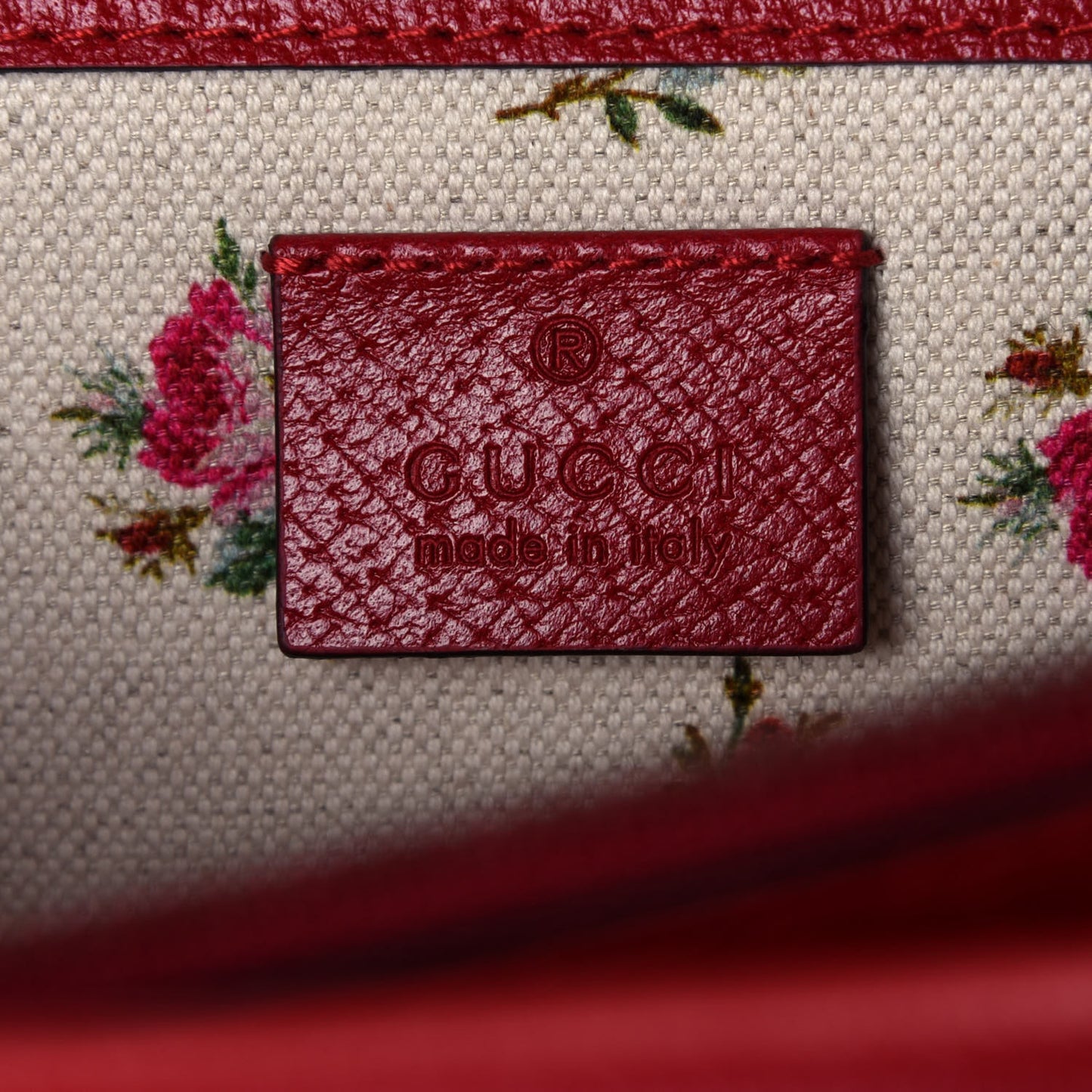 Calfskin Web Floral Embroidered Small Dionysus Shoulder Bag Hibiscus Red