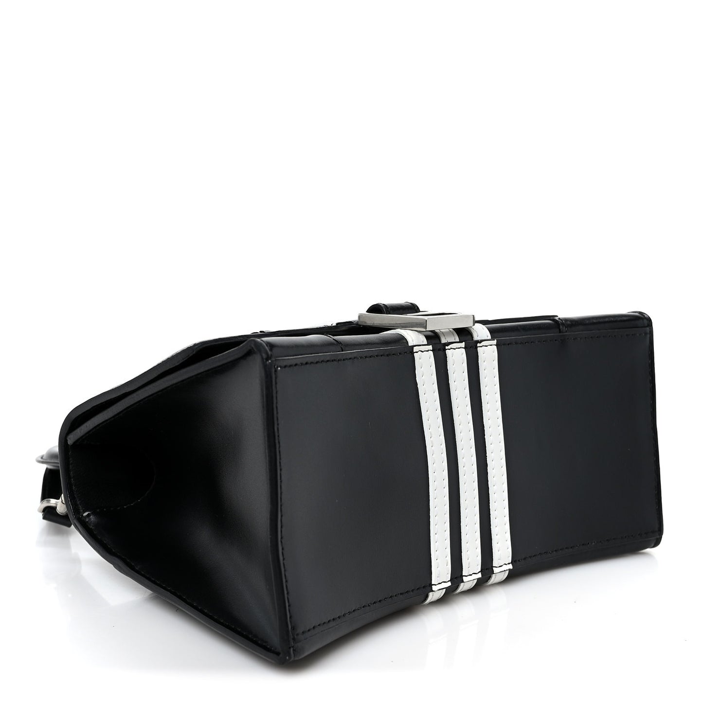 X ADIDAS Shiny Box Calfskin Small Hourglass Top Handle Bag Black White