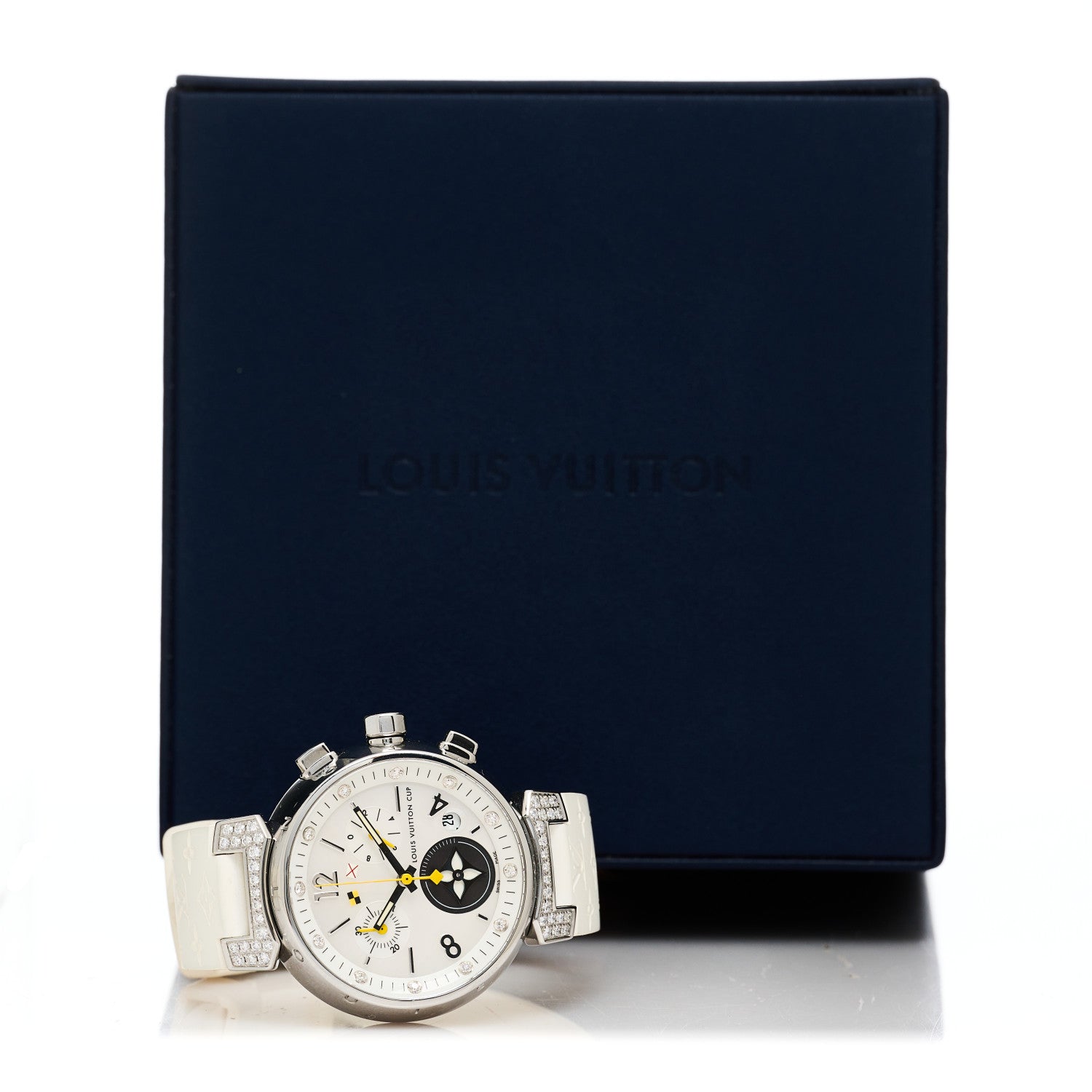Louis Vuitton Stainless Steel Rubber Diamond Mother of Pearl 34mm Tambour Lovely Cup Quartz Watch 5 of 5