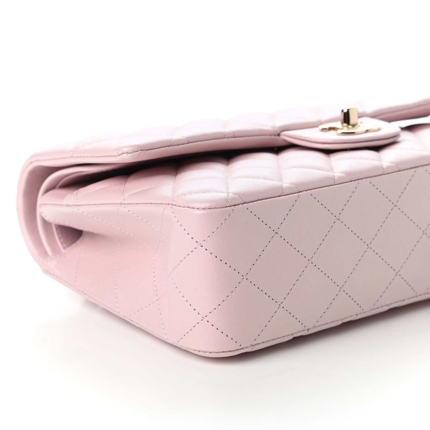 Iridescent Calfskin Quilted Medium Double Flap Light Pink