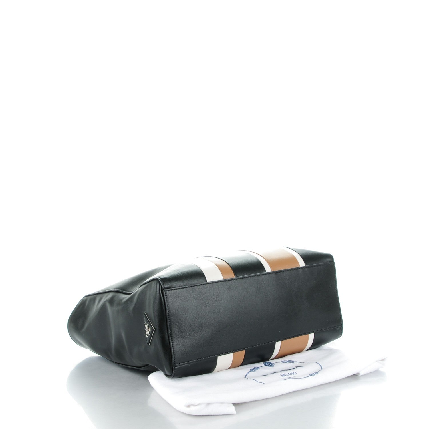 Prada Calfskin Baiadera Striped Shopping Tote Black Caramel White 4 of 7