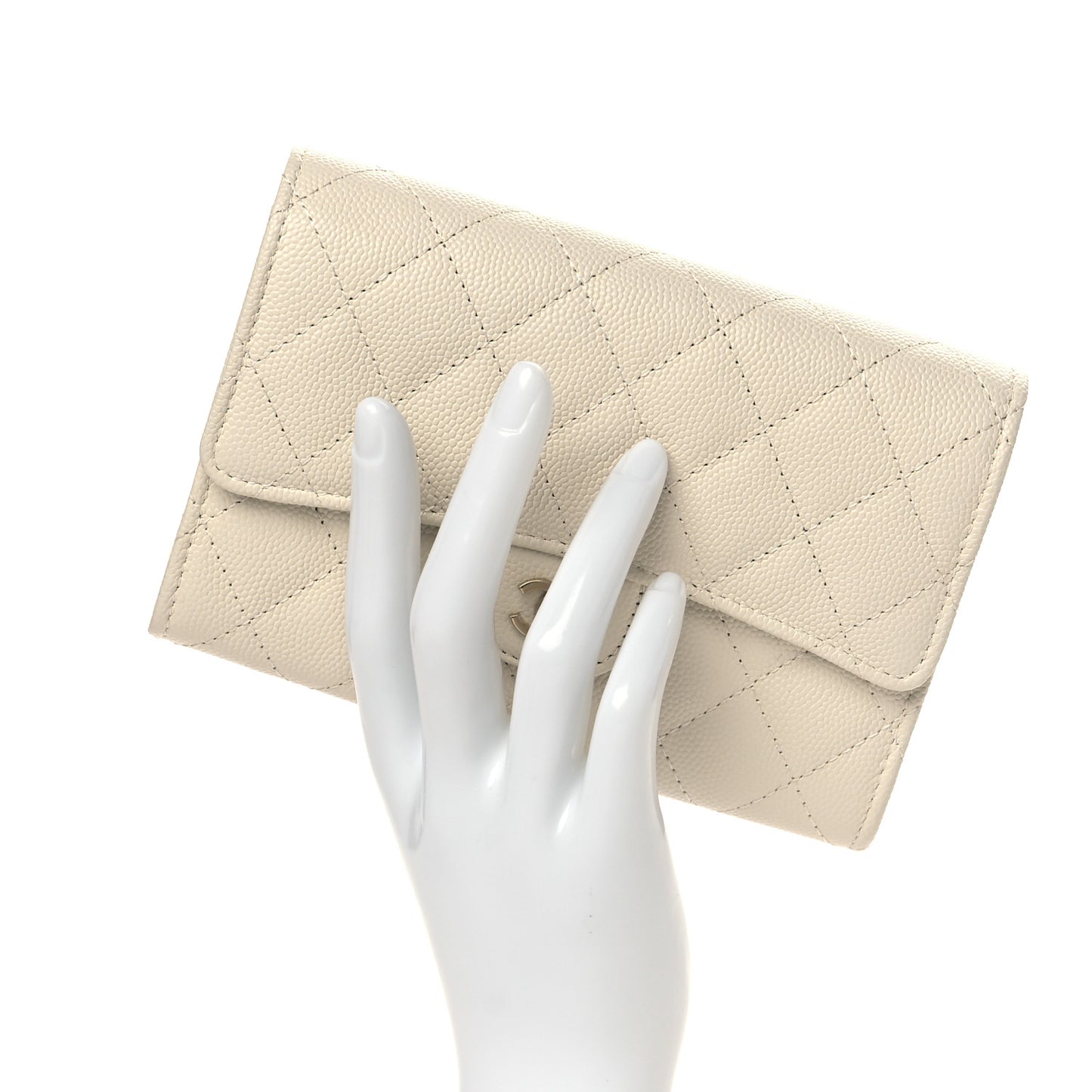 Caviar Quilted Medium Flap Wallet White