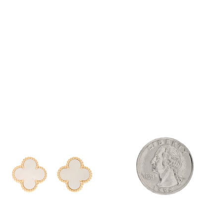 Van Cleef & Arpels 18K Yellow Gold Mother of Pearl Vintage Alhambra Earrings 2 of 4