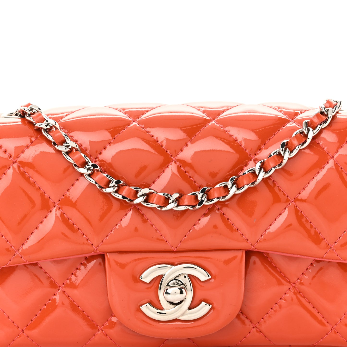 Patent Quilted Extra Mini Rectangular Flap Orange