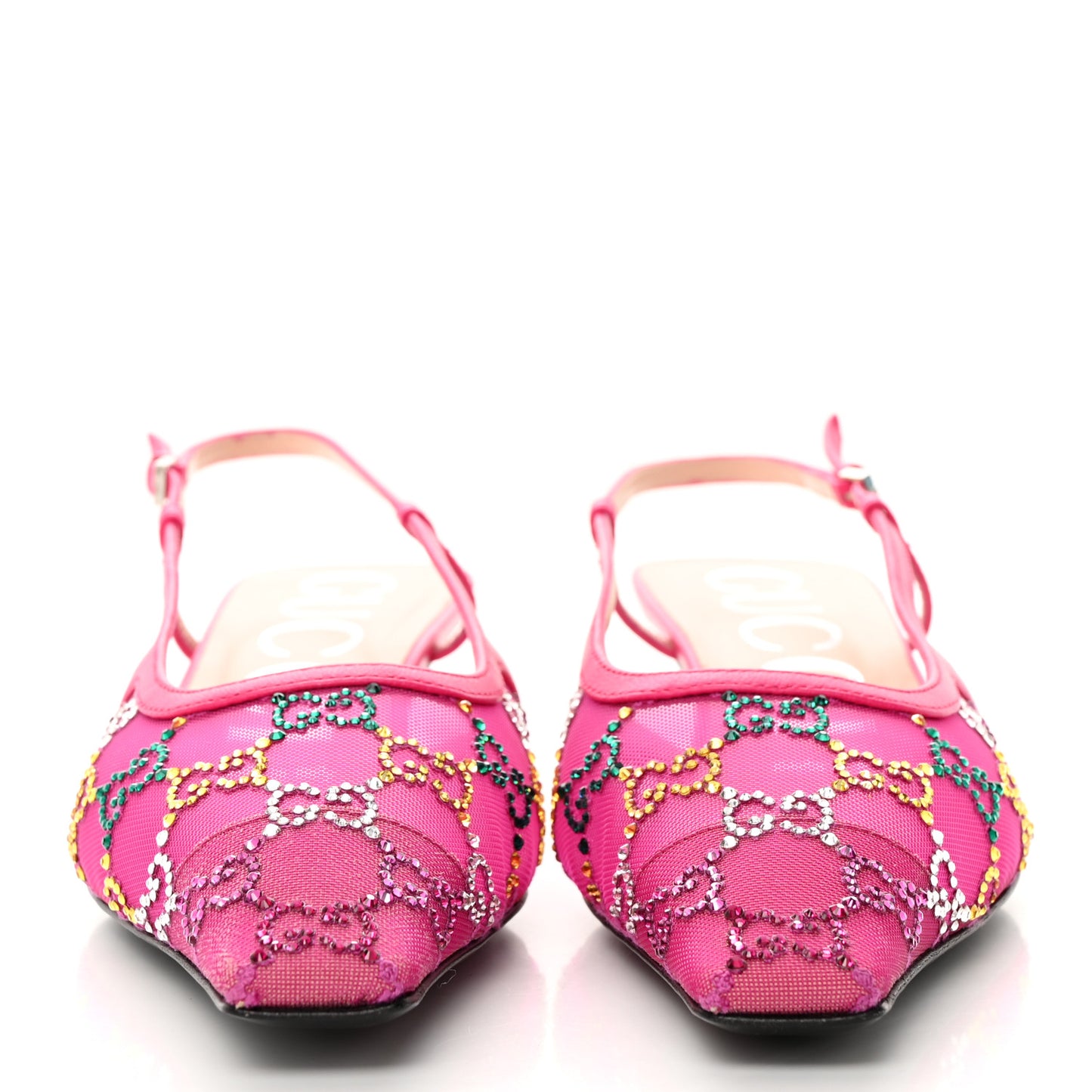 Tela Retino Nappa Charlotte Crystal GG Monogram Square G 35mm Slingback Pumps 37.5 Bright Bouganville Fairy Fucsia