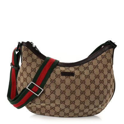 Gucci Monogram Web Medium Half Moon Hobo Dark Brown 1 of 10