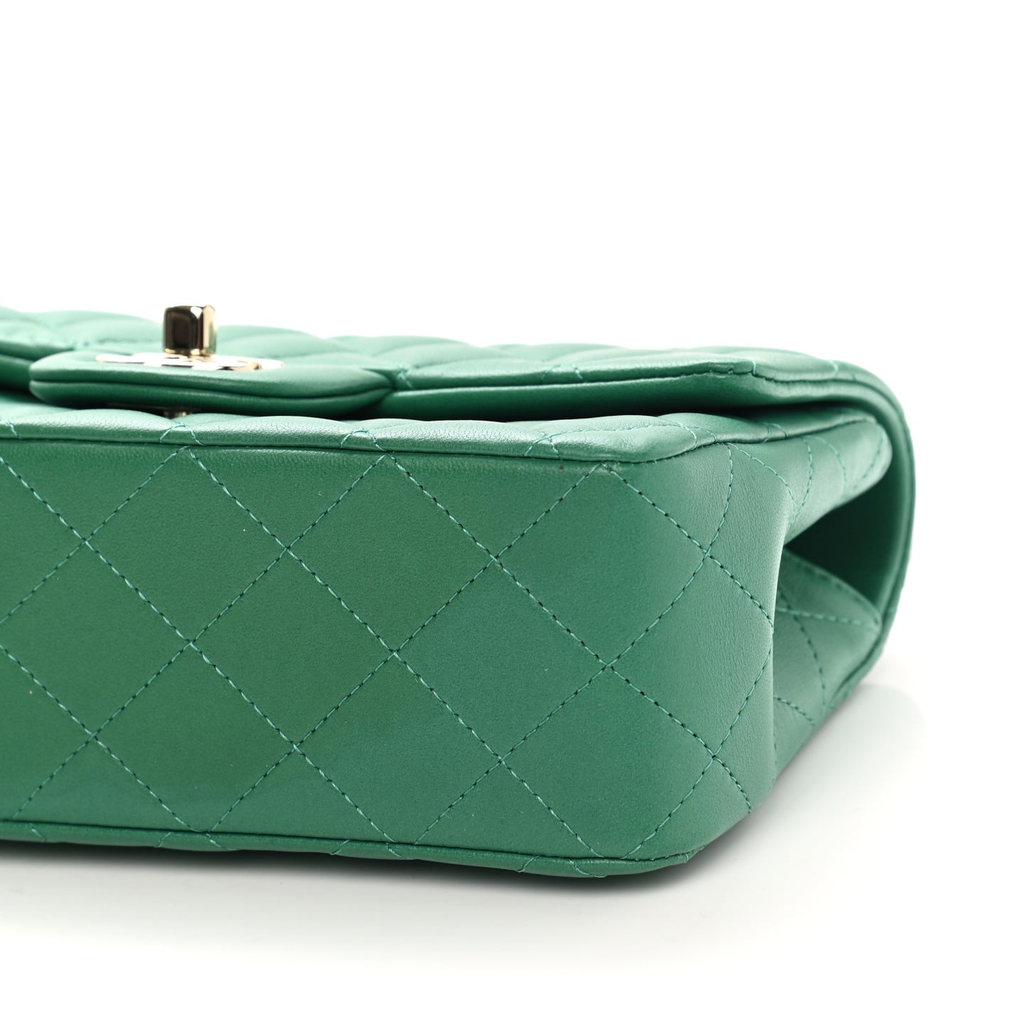 Lambskin Quilted Mini Top Handle Rectangular Flap Green