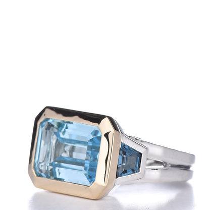 David Yurman Sterling Silver 18K Yellow Gold Blue Topaz Hampton Blue Topaz Three Stone Novella Ring 57 8 3 of 6