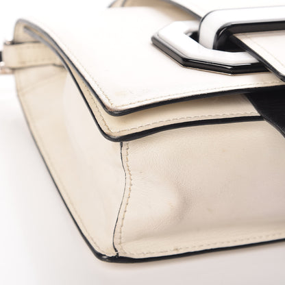 Prada City Calf Plex Ribbon Bag White Black 16 of 30