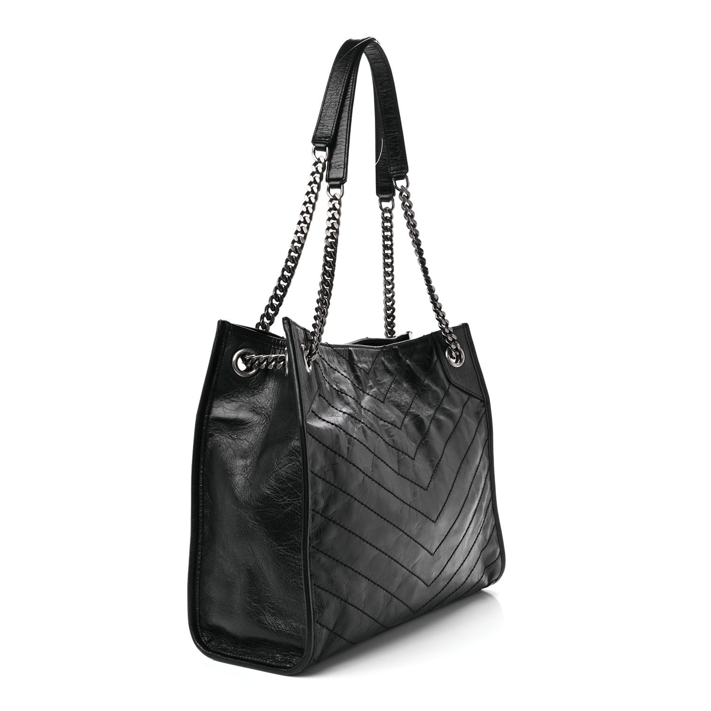 Crinkled Calfskin Matelasse Monogram Medium Niki Shopper Tote Black