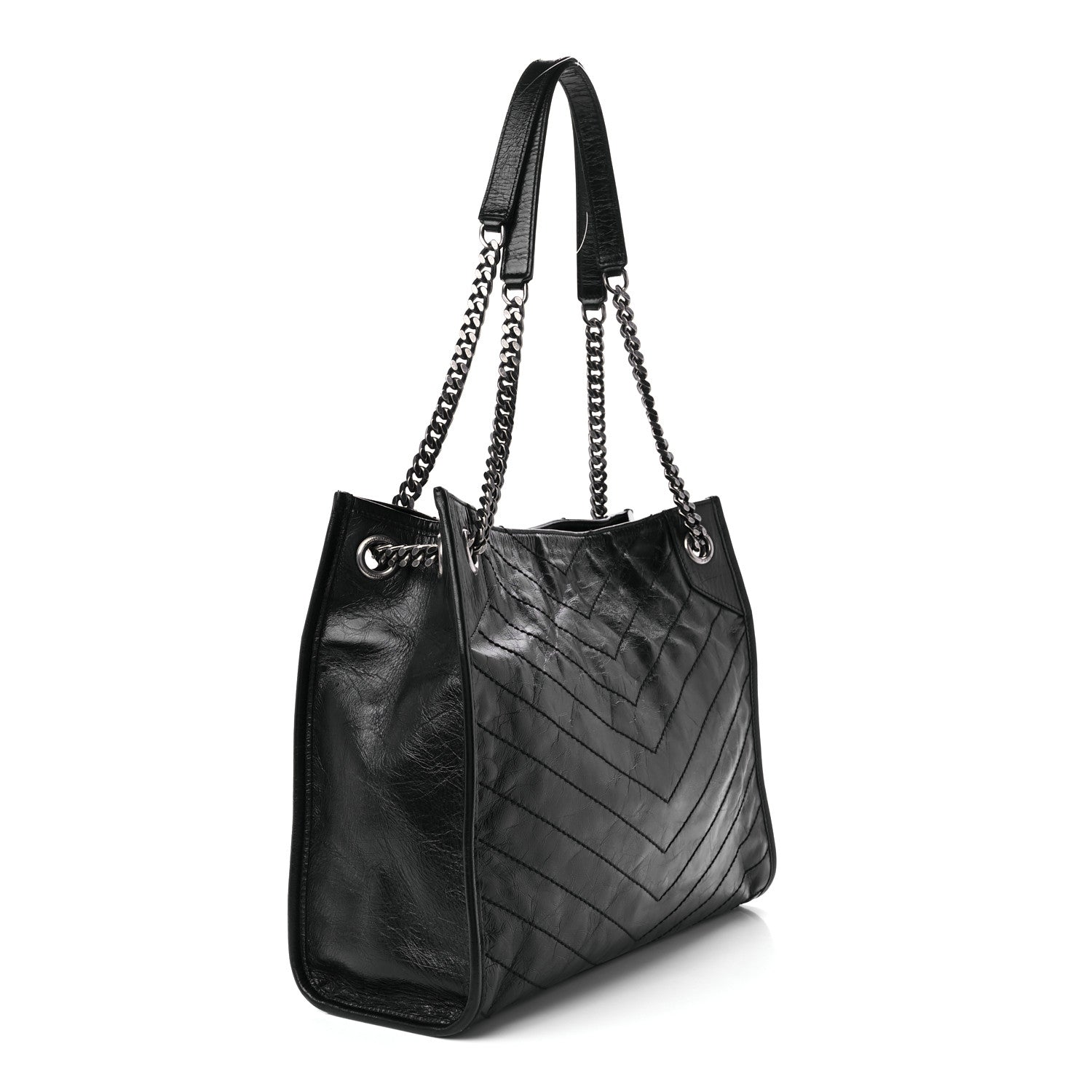 Saint Laurent Crinkled Calfskin Matelasse Monogram Medium Niki Shopper Tote Black 3 of 9