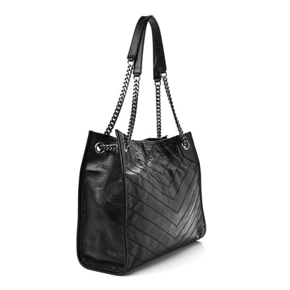 Saint Laurent Crinkled Calfskin Matelasse Monogram Medium Niki Shopper Tote Black 3 of 9