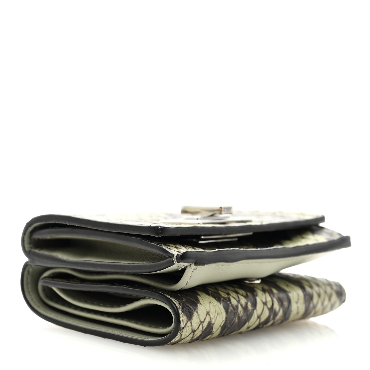 Elaphe Vitello Grace Python Print Micro Trifold Wallet Green Tea