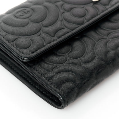 Chanel Lambskin Embossed Camellia Large Gusset Flap Wallet Black 10 of 12