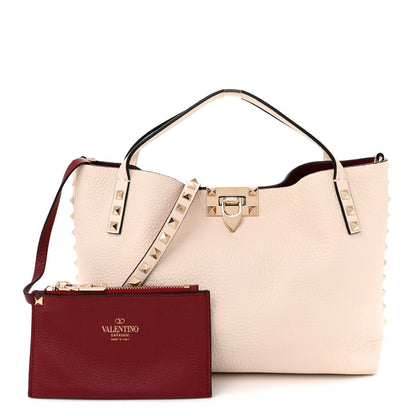 Valentino Garavani Grained Calfskin Small Rockstud Flip Lock Tote Light Ivory Rubino 3 of 12