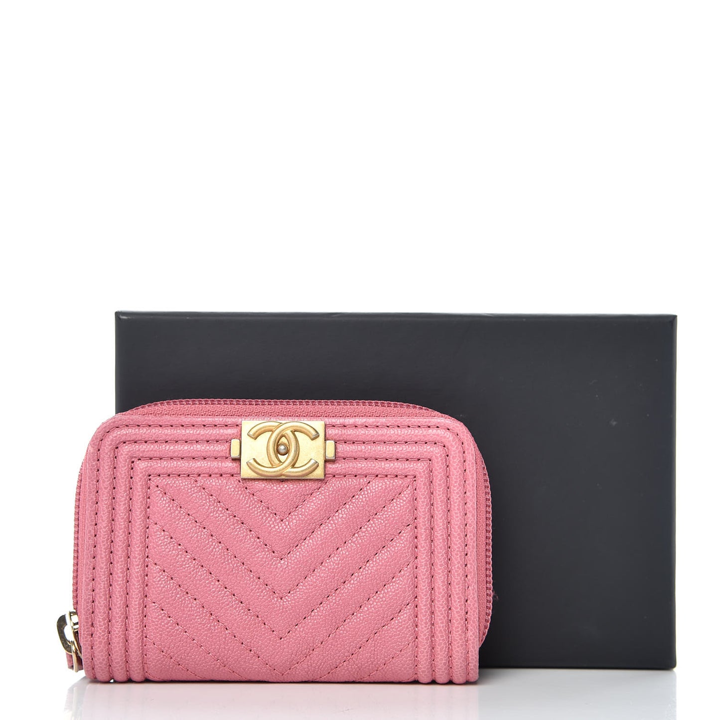 Caviar Chevron Quilted Boy Zip Around Coin Purse Wallet Dark Pink