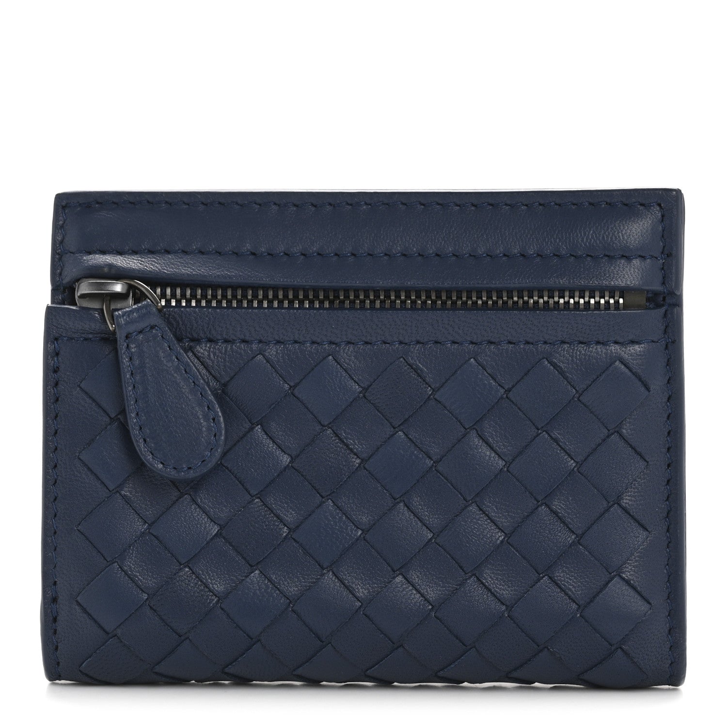 Bottega Veneta Nappa Intrecciato Bifold Zip Wallet Navy 1 of 10