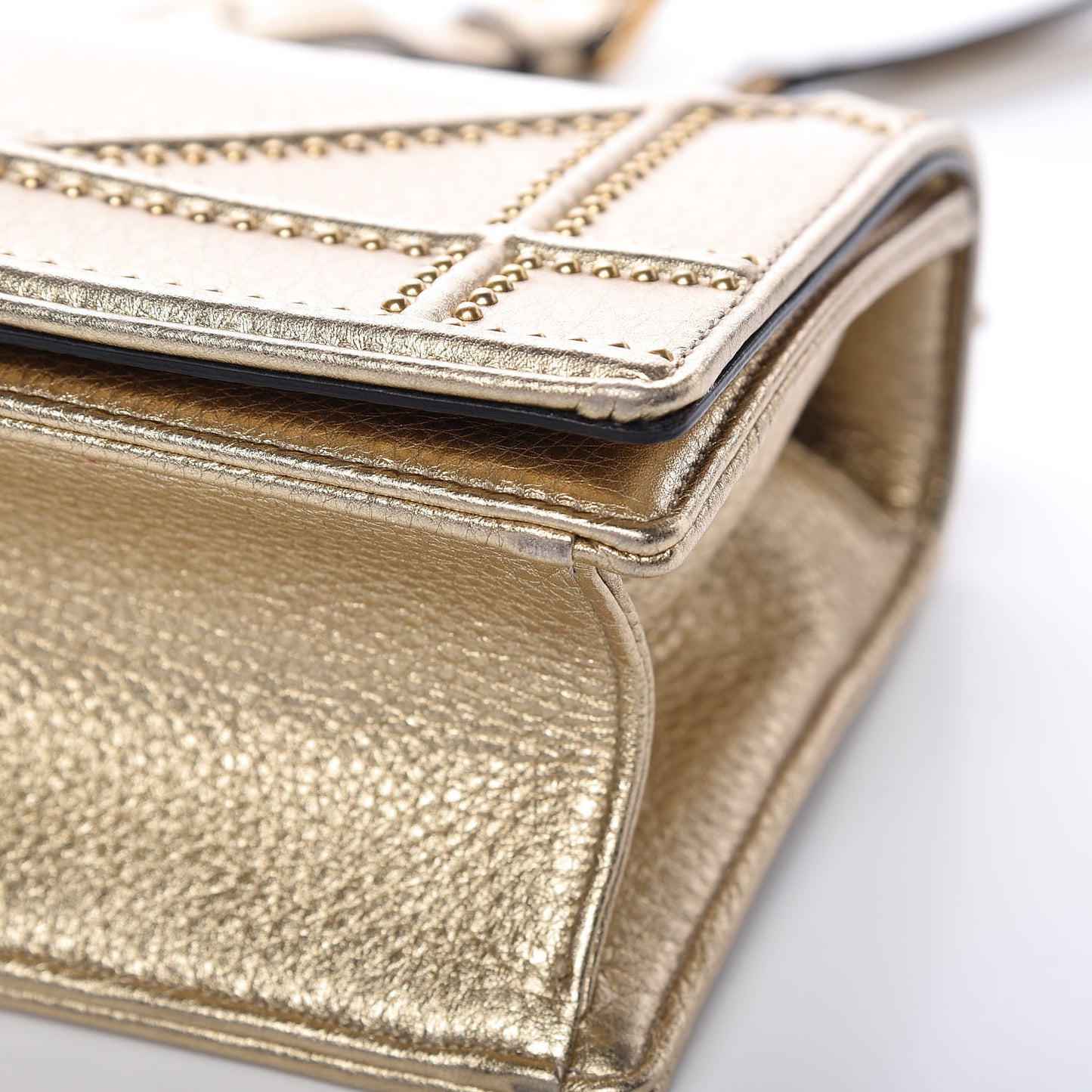 Metallic Calfskin Studded Small Diorama Flap Bag Gold