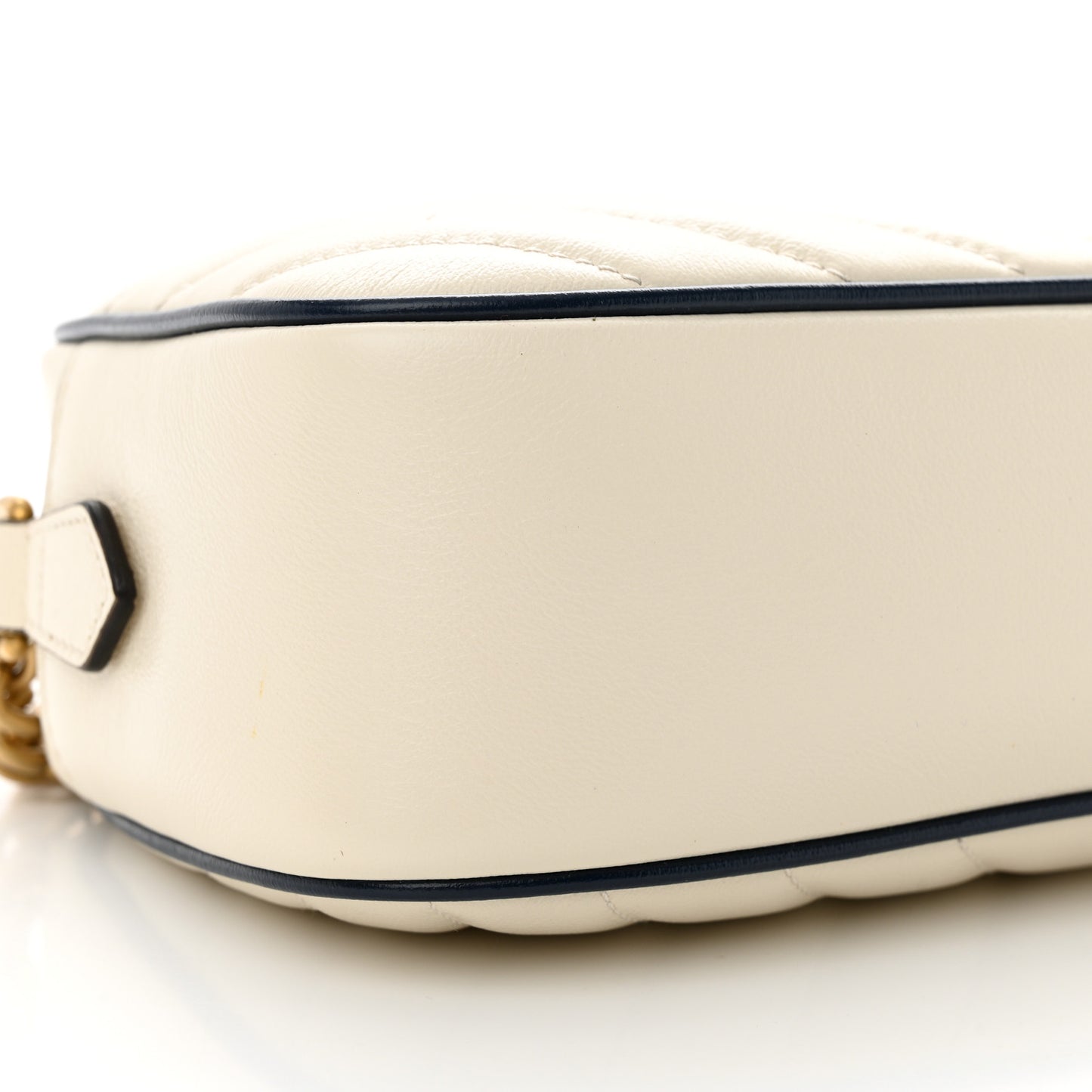 Vintage Effect Calfskin Matelasse Diagonal Small Torchon GG Marmont Chain Shoulder Bag Mystic White Blue Agata