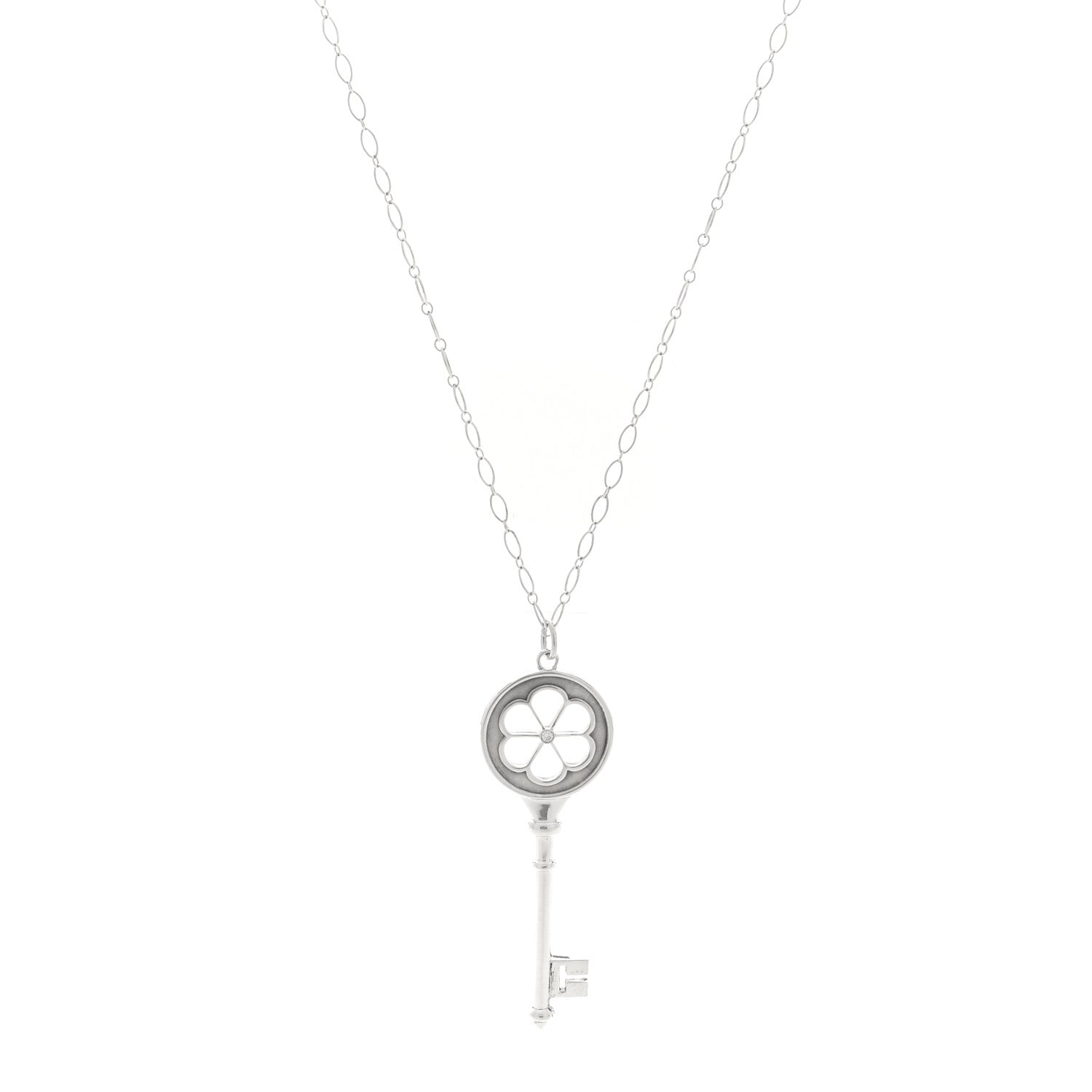 Tiffany Sterling Silver Diamond Blossom Key Pendant Link Necklace 1 of 6