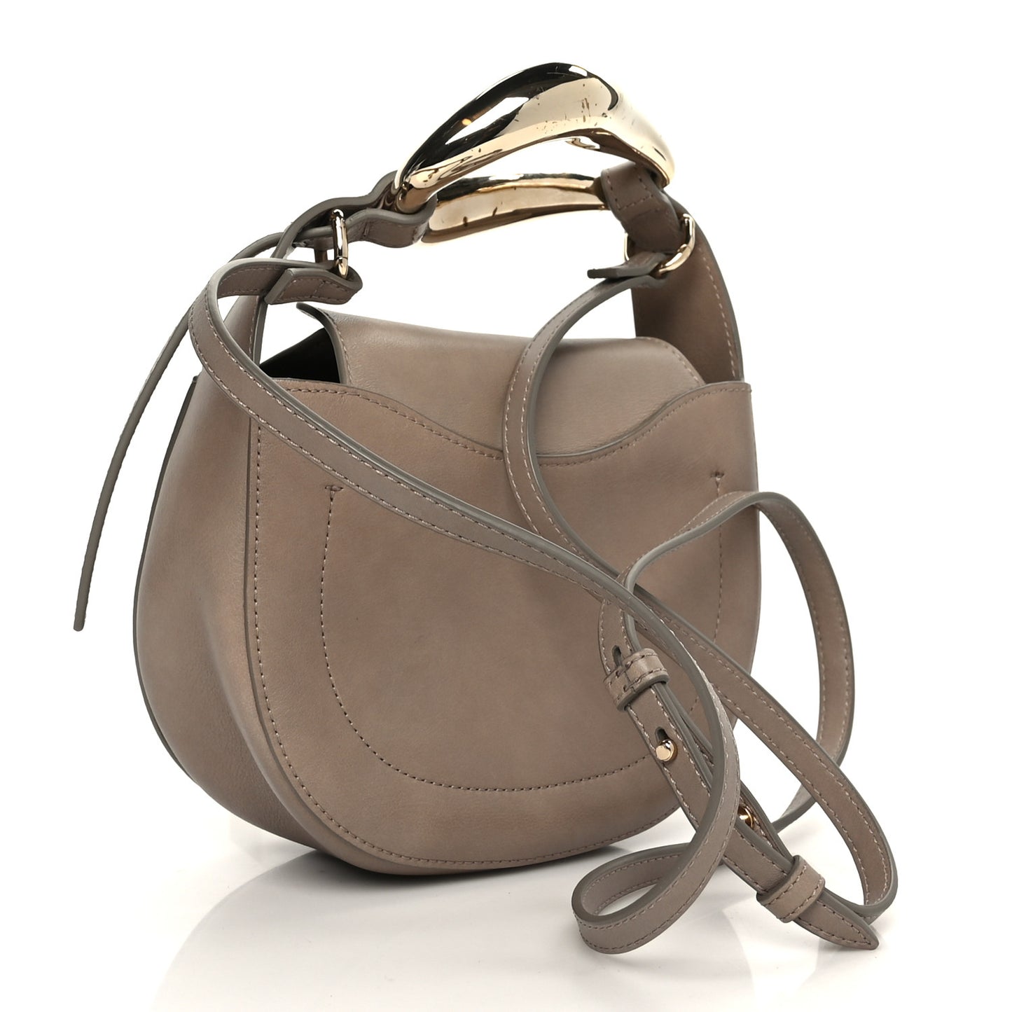 Small Grain Calfskin Kiss Bag Motty Grey