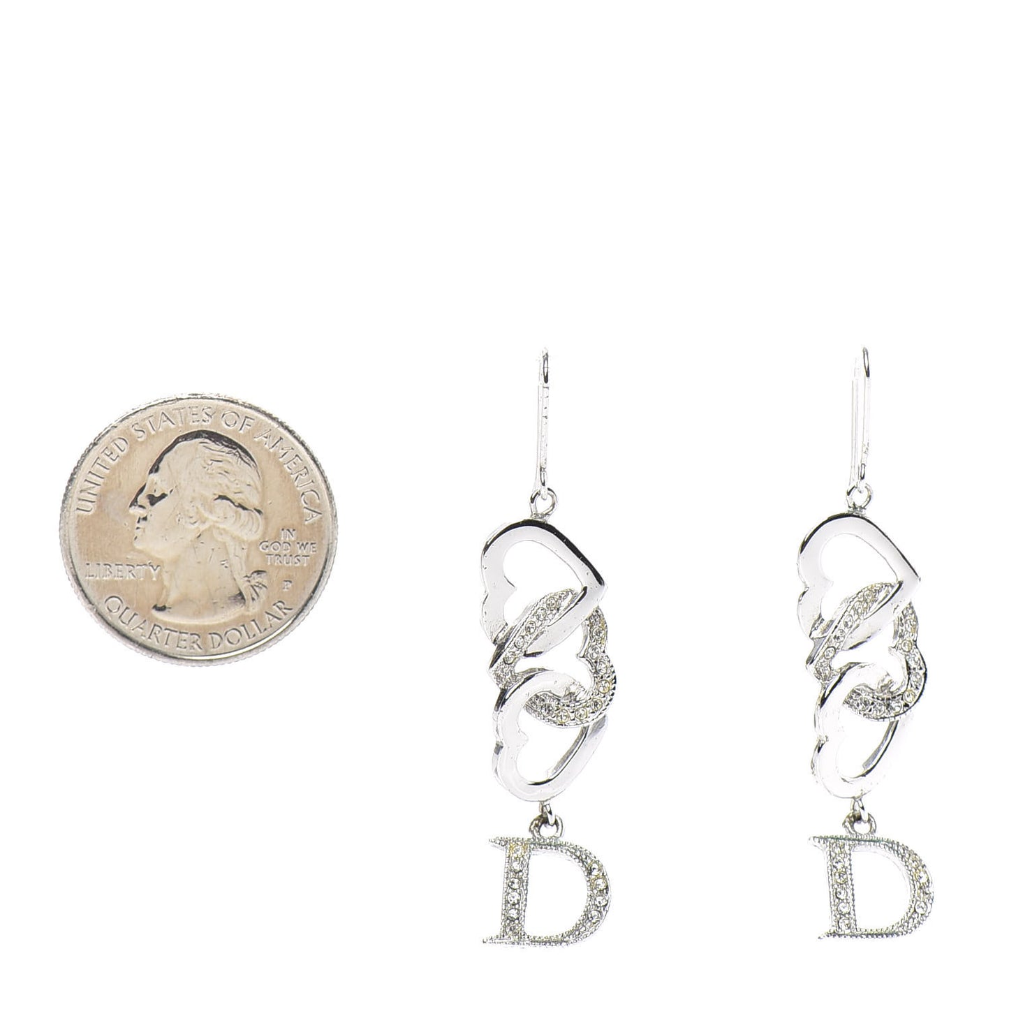 Crystal Heart Hoop Earrings Silver