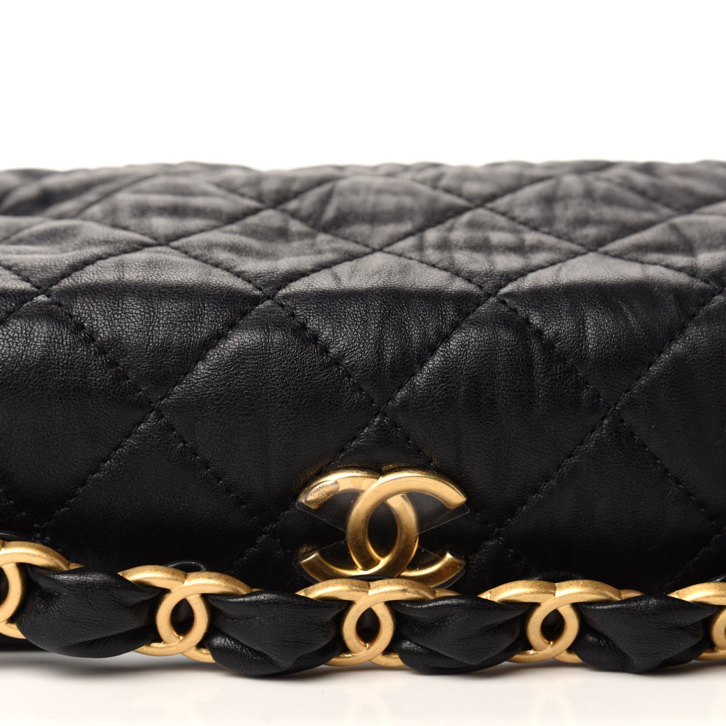 Crumpled Lambskin Quilted Small CC Links Shoulder Bag Black
