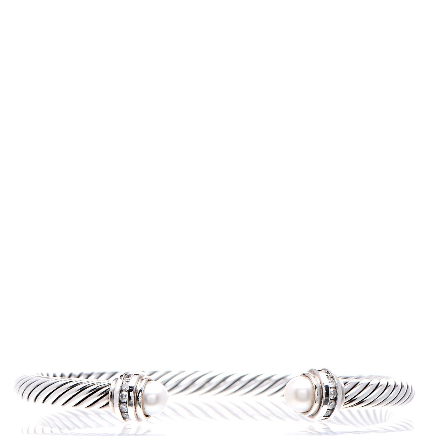 David Yurman Sterling Silver Diamond Pearl 5mm Cable Classics Princess Bracelet 1 of 5