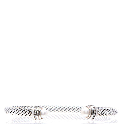 David Yurman Sterling Silver Diamond Pearl 5mm Cable Classics Princess Bracelet 1 of 5