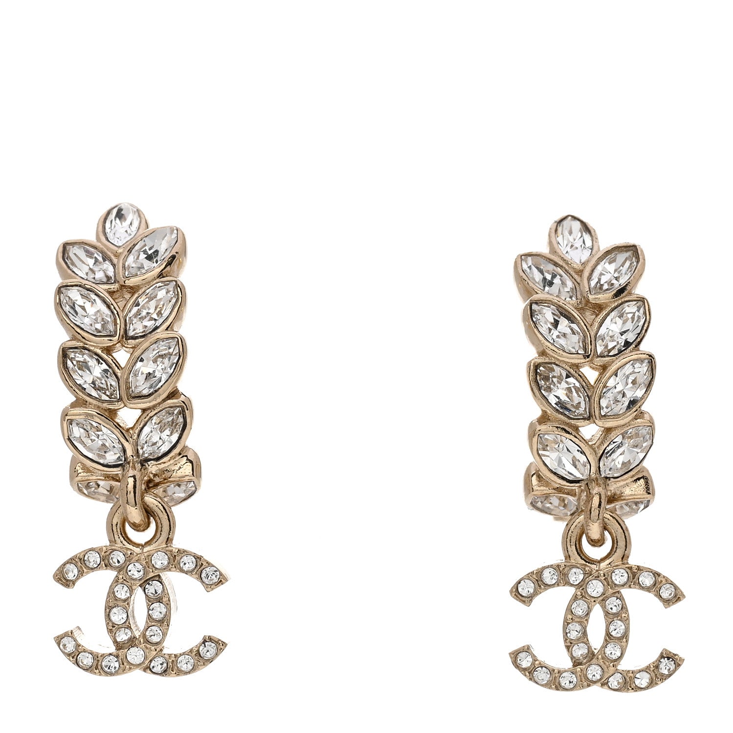 Chanel Crystal Sparkling Wheat CC Long Drop Earrings Gold 1 of 5