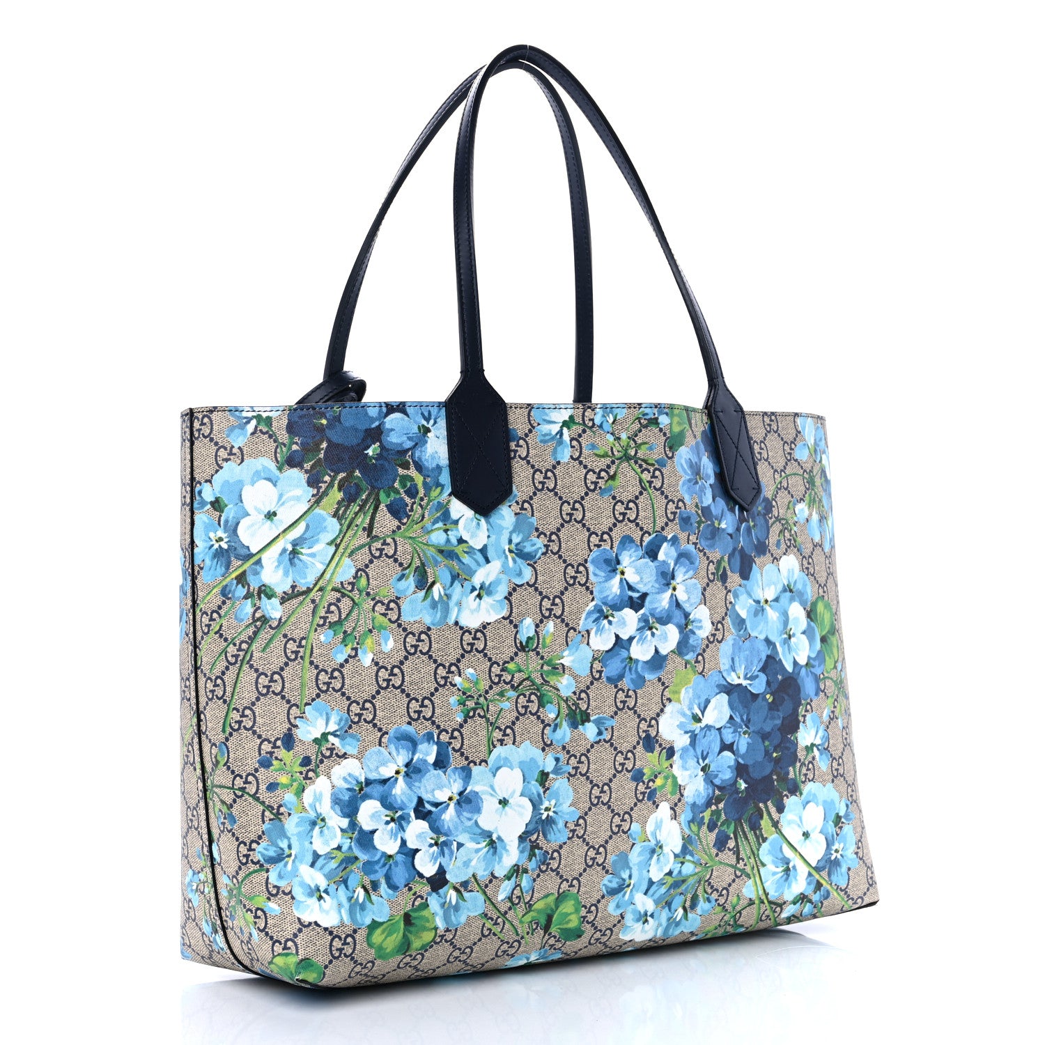 Gucci GG Supreme Monogram Blooms Medium Reversible Tote Beige Blue Navy 3 of 12
