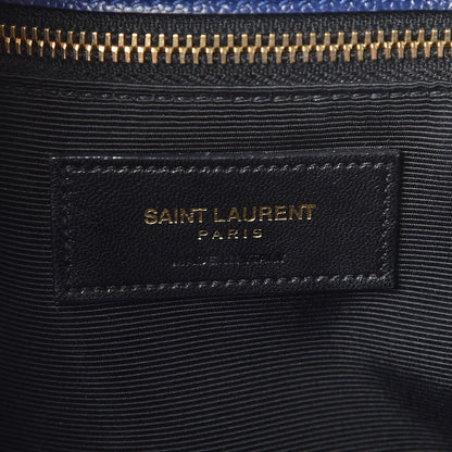 Saint Laurent Grain De Poudre Matelasse Chevron Monogram Shopping Bag Deep Marine 7 of 14