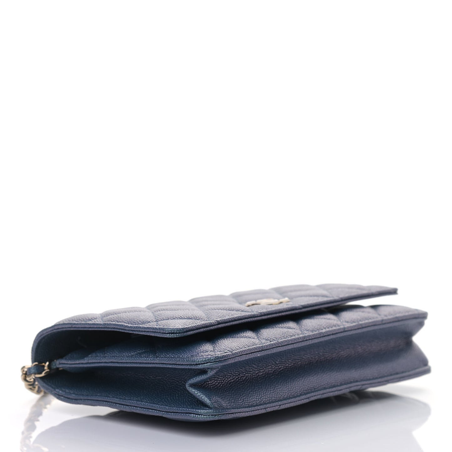Iridescent Caviar Quilted Wallet On Chain WOC Dark Blue