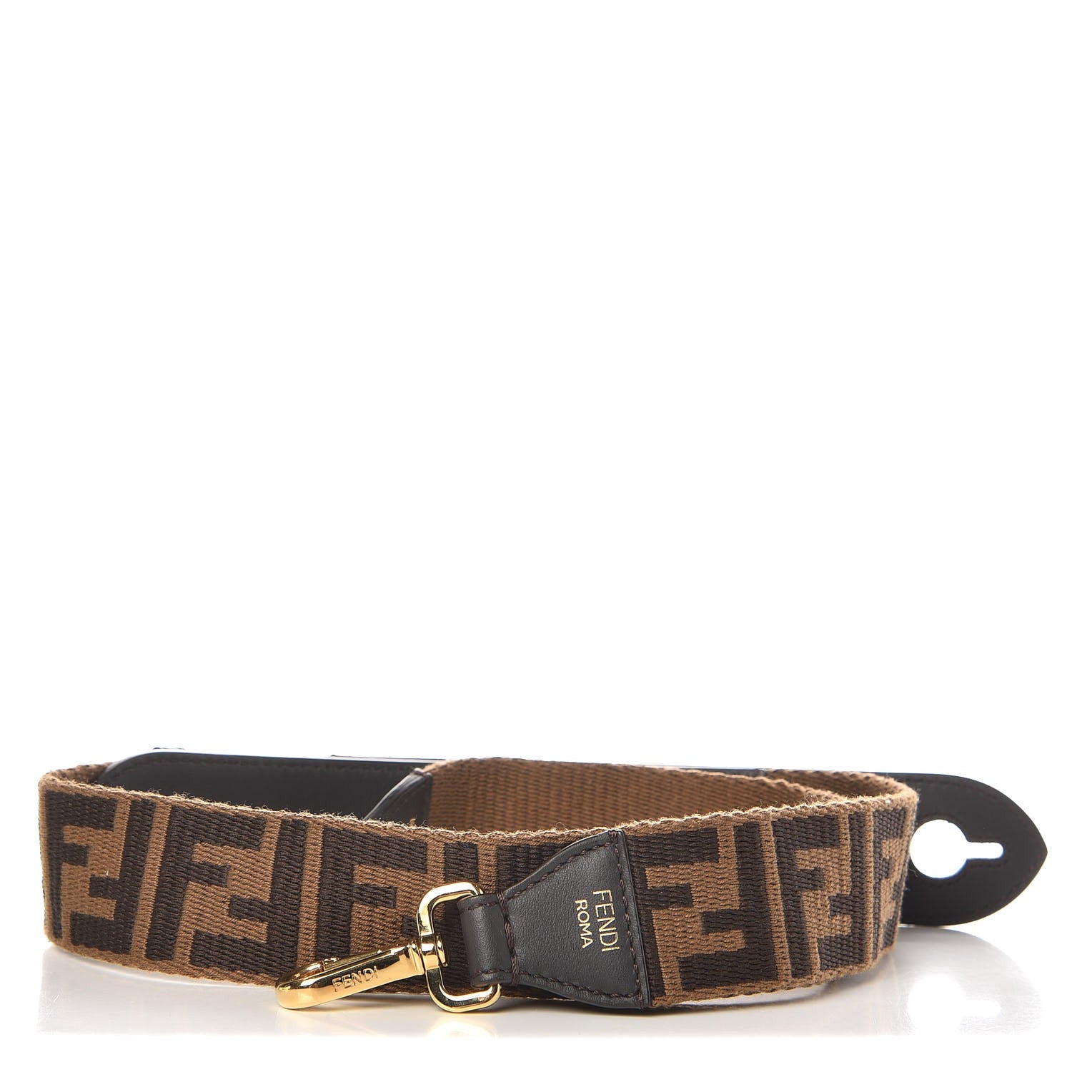 Fendi Ribbon Vitello Century FF 1974 Studded Strap You Fango Marrone Ebano 1 of 6