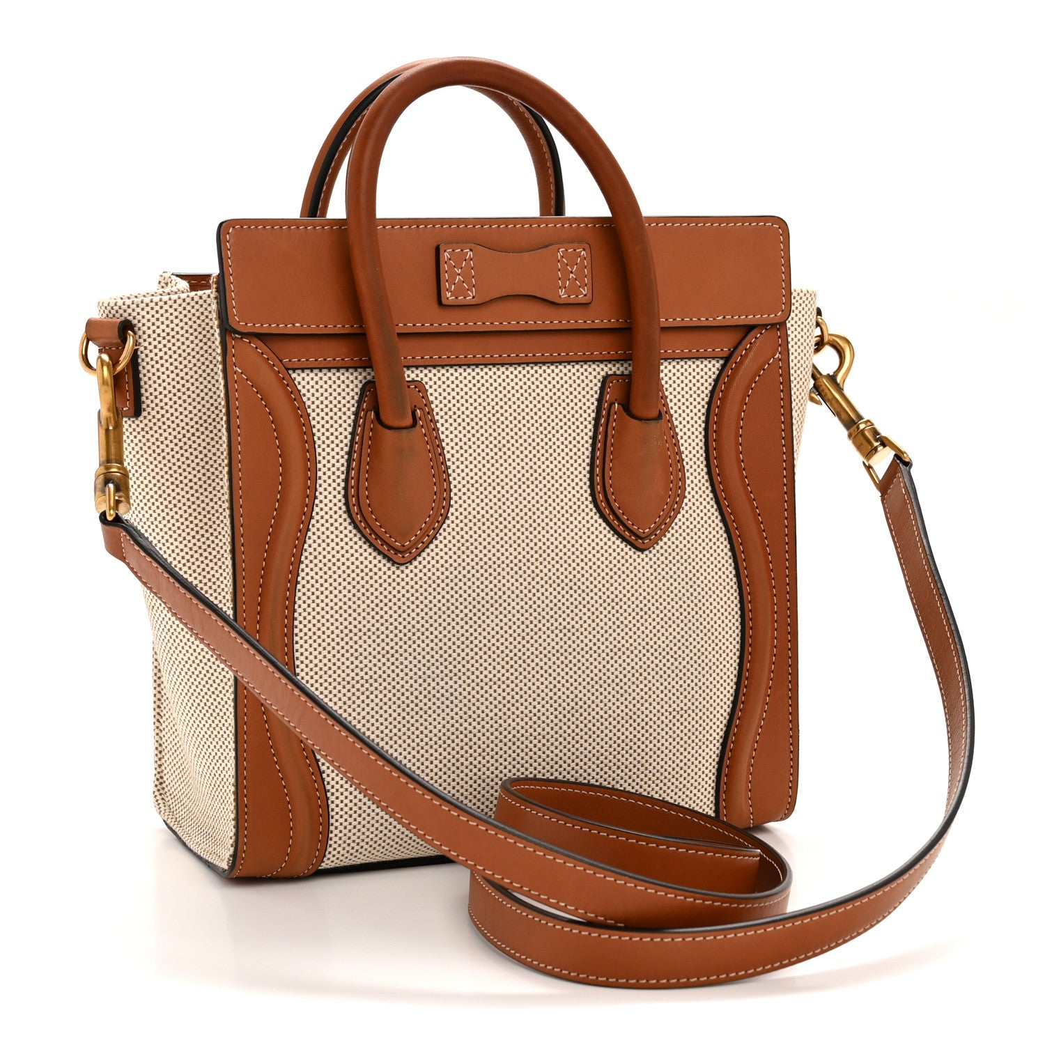Celine Textile Smooth Calfskin Nano Luggage Tan White 3 of 14