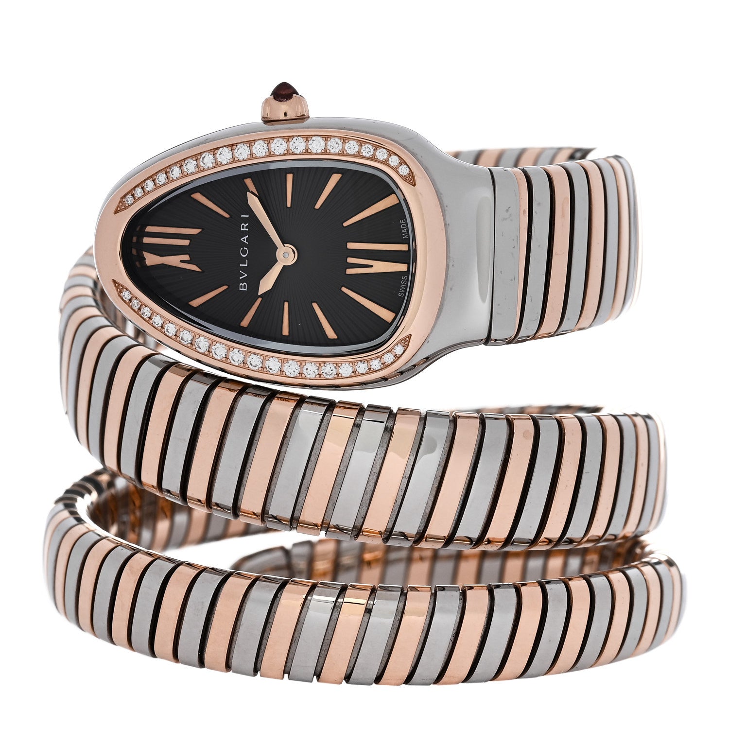 Bulgari Stainless Steel 18K Rose Gold Diamond Bezel 35mm Serpenti Tubogas Double Spiral Quartz Watch Black 2 of 4