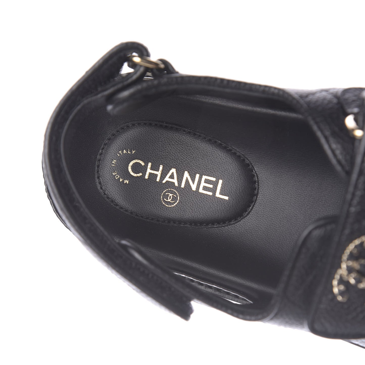 Grained Calfskin Velcro Dad Sandals 38 Black