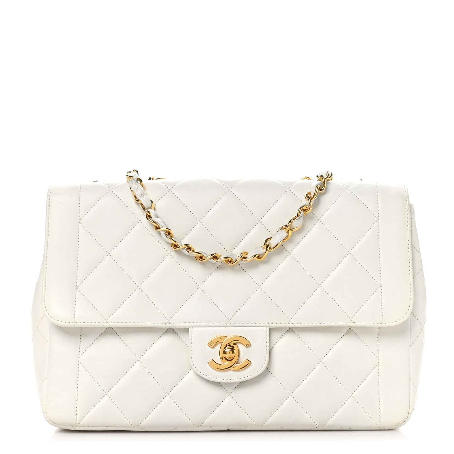 Lambskin Quilted Medium Single Flap White