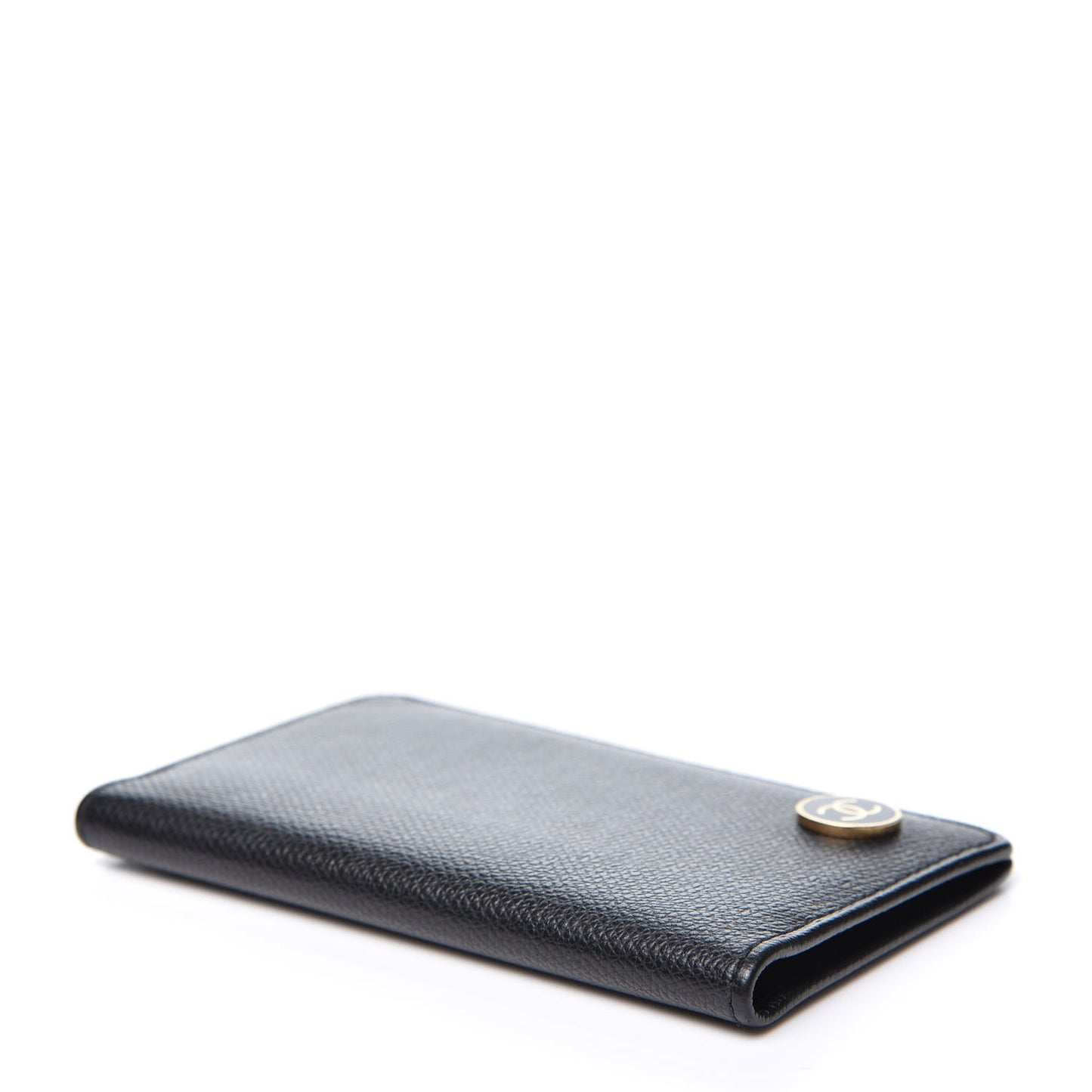 Grained Calfskin CC Button Card Holder Black