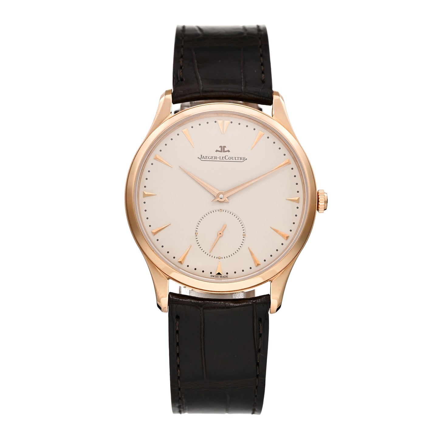 18K Rose Gold Alligator 40mm Master Grande Ultra Thin Automatic Watch Ivory 174.2.90.S