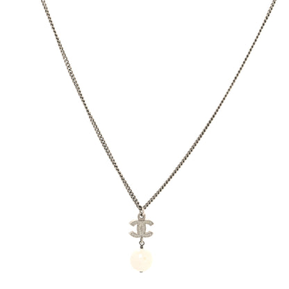 Chanel Glitter Enamel CC Drop Necklace Silver White 1 of 5