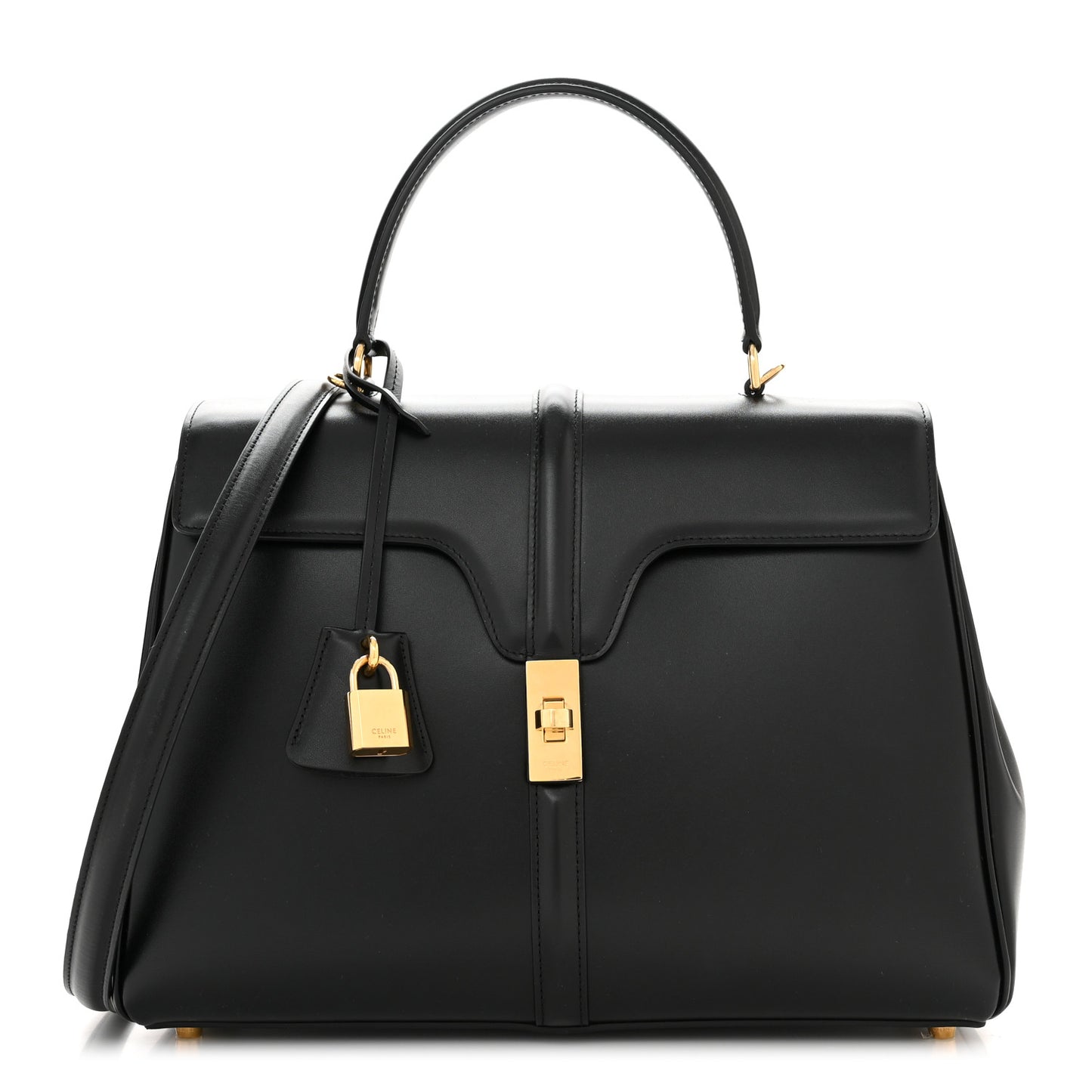 Satinated Calfskin Medium 16 Top Handle Bag Black