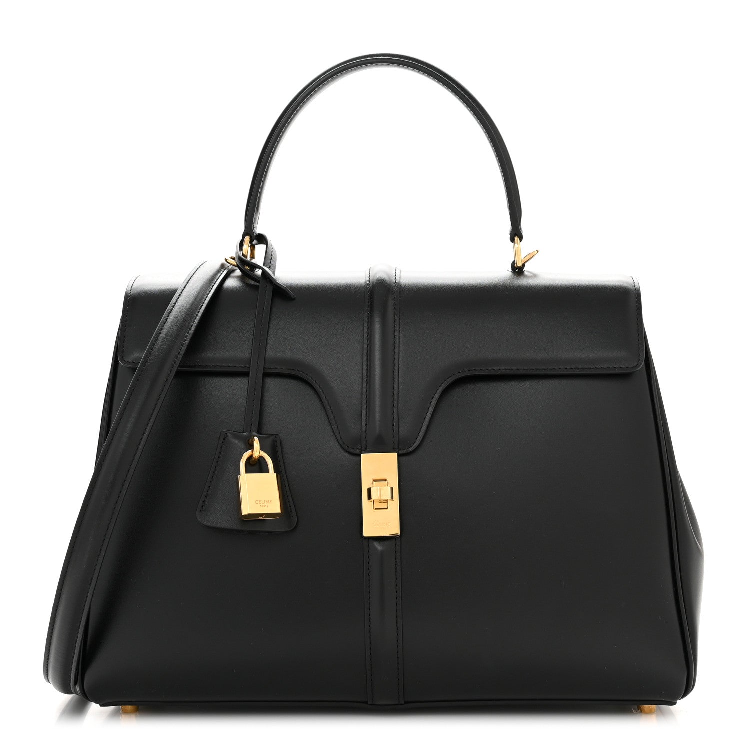 Celine Satinated Calfskin Medium 16 Top Handle Bag Black 1 of 12