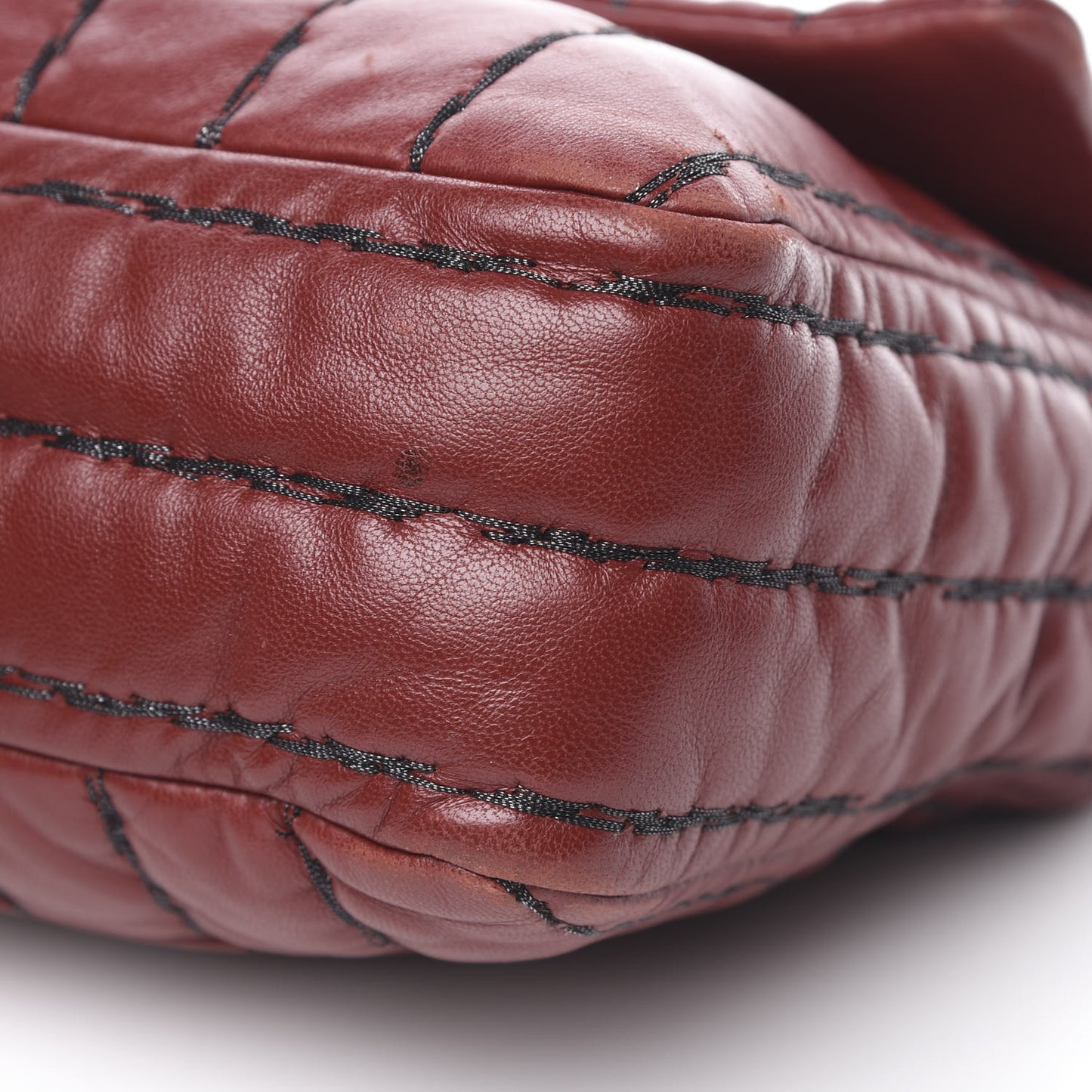 Lambskin Vertical Stitch Jumbo Single Flap Dark Red