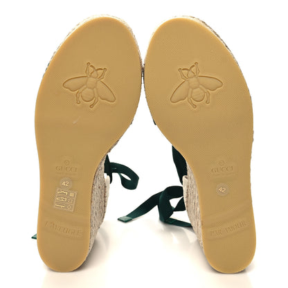 Gucci Canvas Malaga Kid Web Ankle Wrap Espadrille Wedge Sandals Mystic 42 Green Red Mystic White Emerald 5 of 10