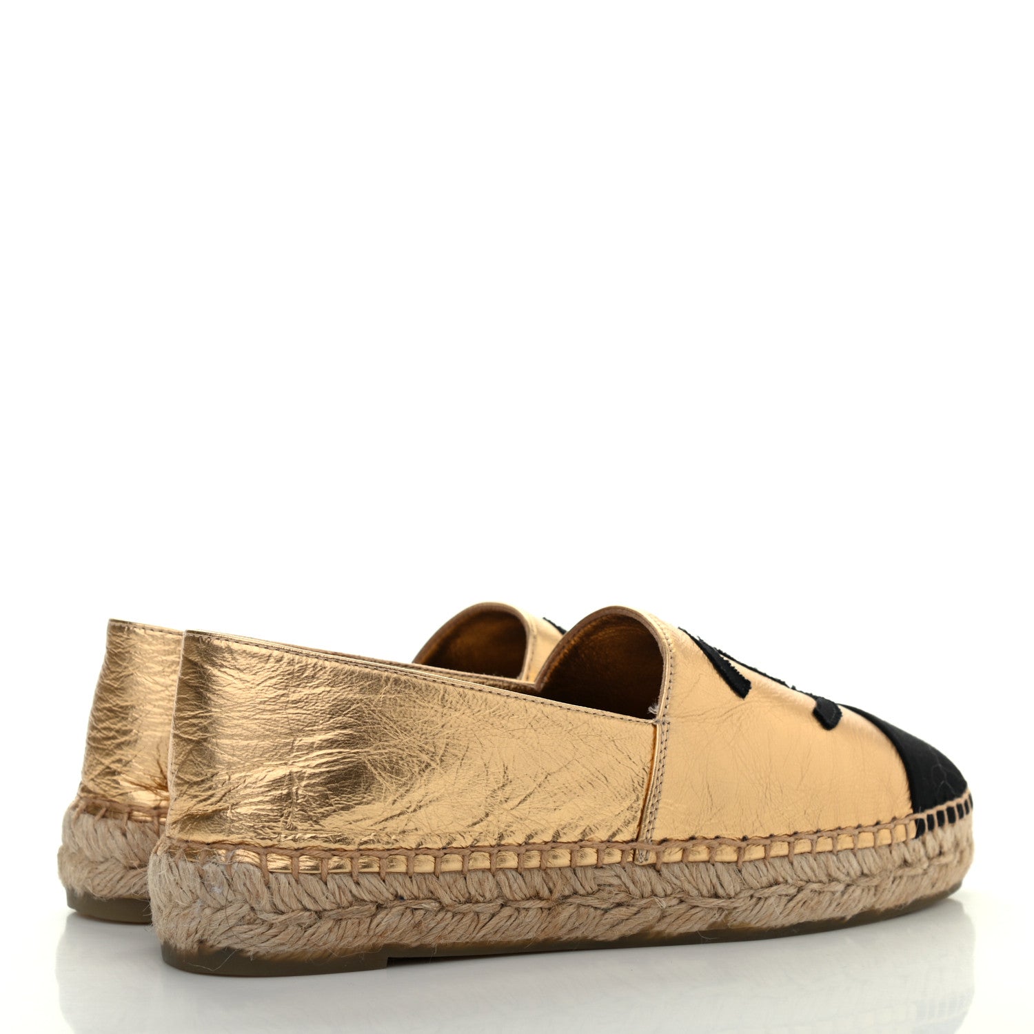 Chanel Laminated Lambskin Grosgrain CC Espadrilles 35 Gold Black 4 of 7