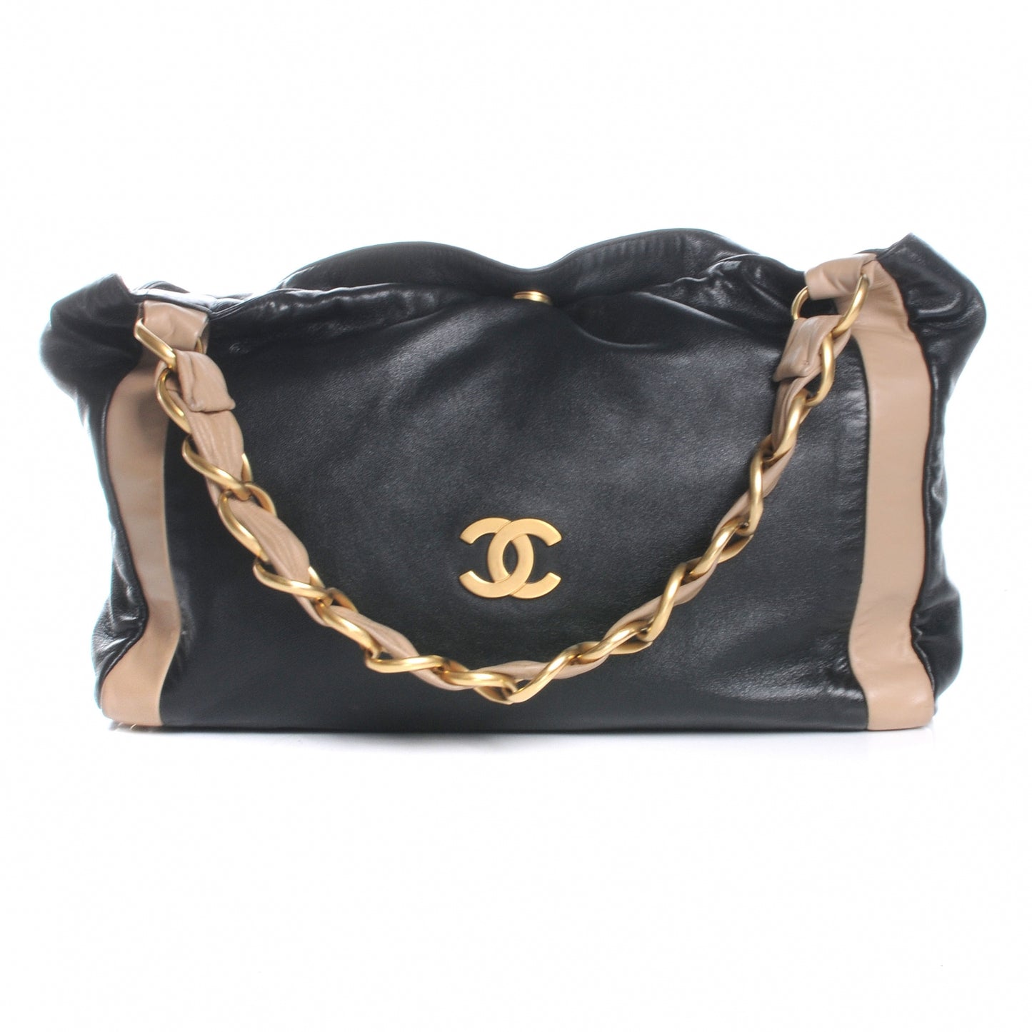 Lambskin Small Olsen Shoulder Bag Black Beige