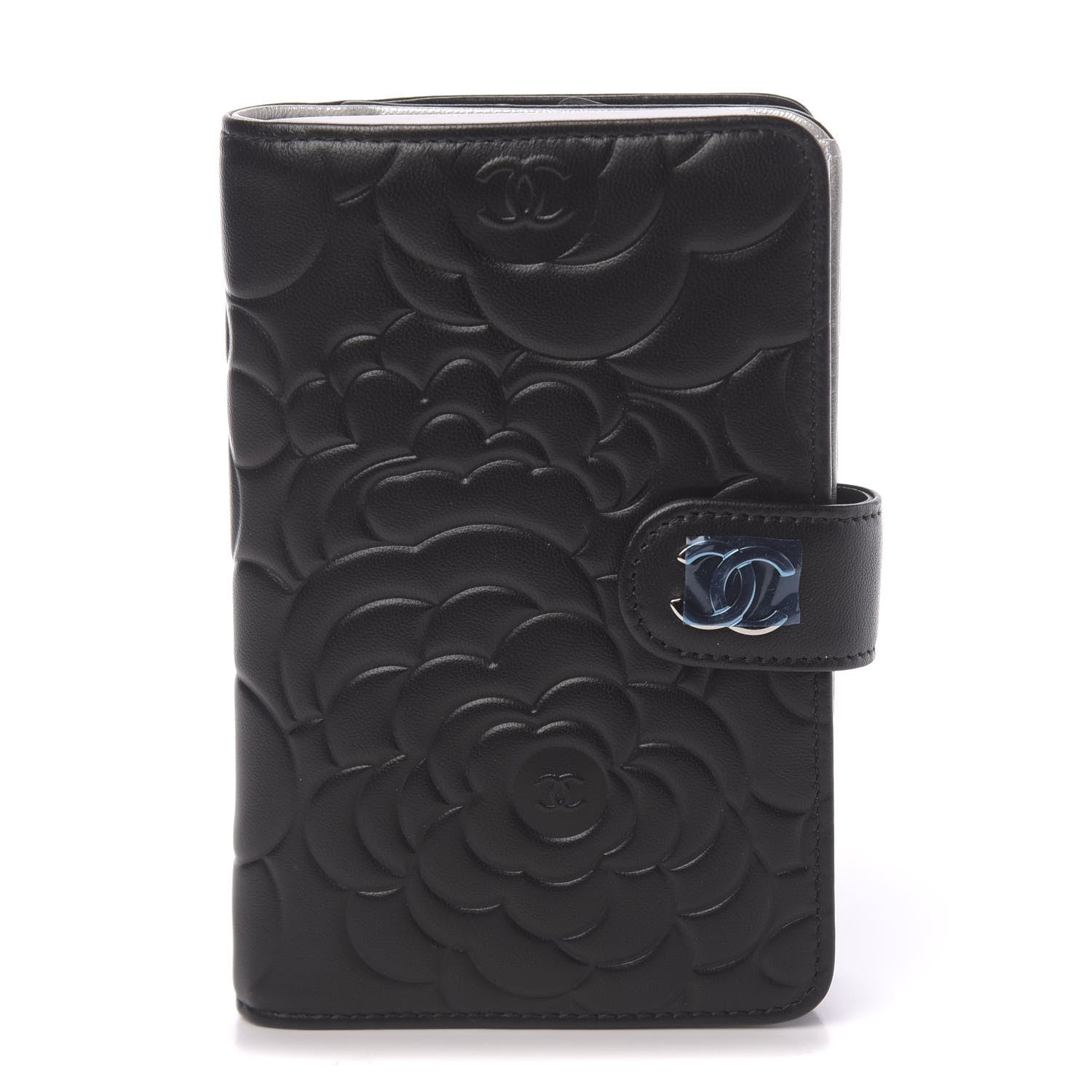 Chanel Lambskin Camellia Embossed Zipped Pocket Wallet Black 1 of 9